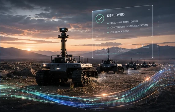 Fleet of field units at dusk with a deployment status overlay